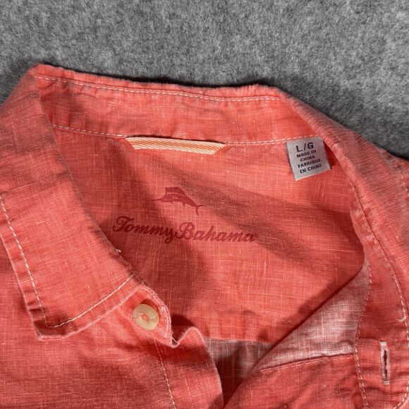 Tommy Bahama Sea Glass Breeser Linen Shirt Men L Dubarry Coral Long Sleeve - Picture 2 of 4